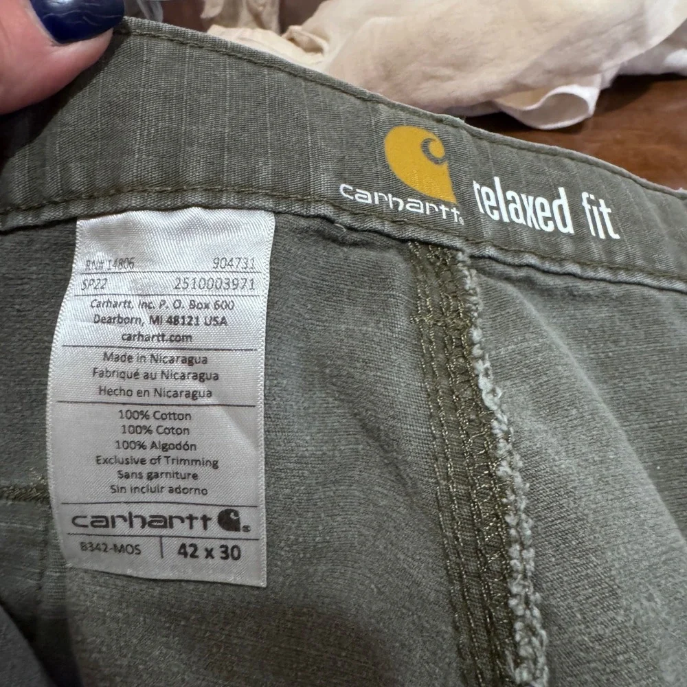 Carhartt Distressed Relaxed Fit Cargo Pants Moss Green 42x30 Mens Workwear *flaw
